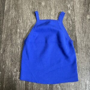 Alice + Olivia Women's Blue Square Neck Sleeveless Knit Tank Top